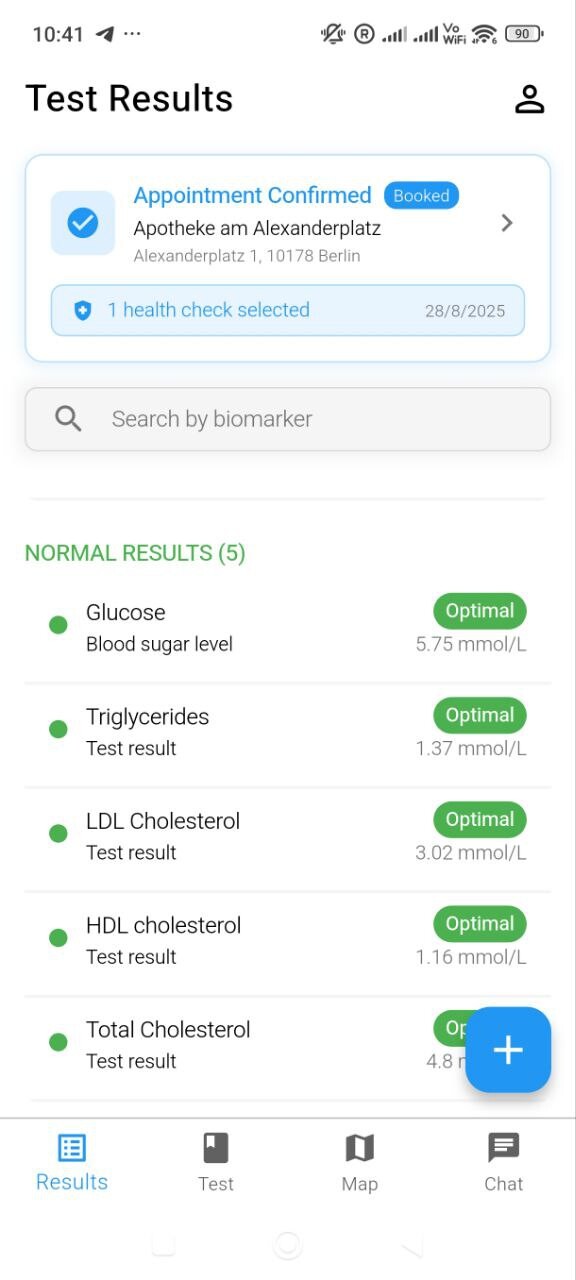 Igloo Health app showing test results
